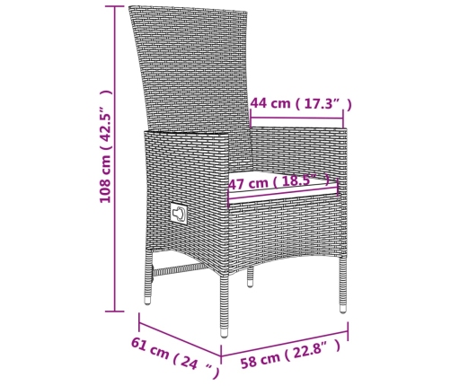 Set comedor de jardín 9 pzas con cojines ratán sintético beige