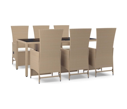Set comedor de jardín 7 pzas con cojines ratán sintético beige