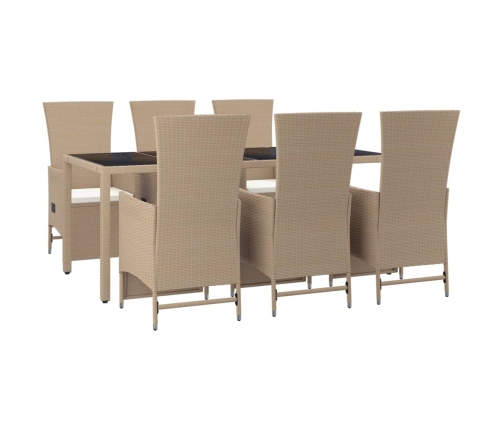 Set comedor de jardín 7 pzas con cojines ratán sintético beige