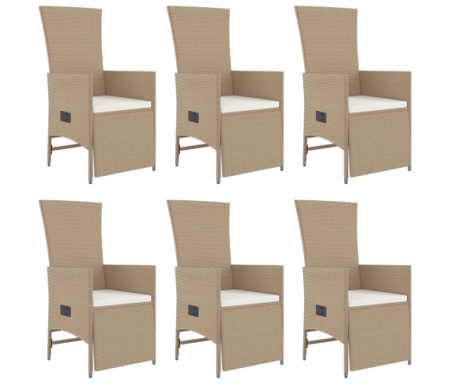 Set comedor de jardín 7 pzas con cojines ratán sintético beige