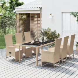 Set comedor de jardín 7 pzas con cojines ratán sintético beige