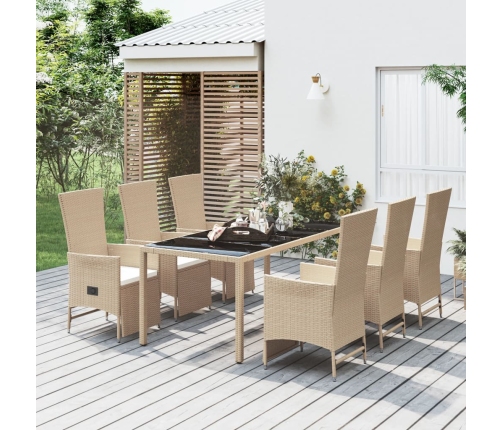 Set comedor de jardín 7 pzas con cojines ratán sintético beige