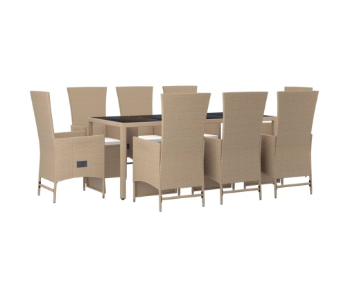 Set comedor de jardín 9 pzas con cojines ratán sintético beige