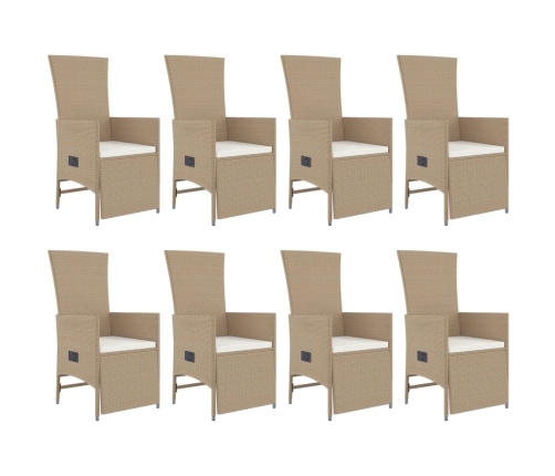 Set comedor de jardín 9 pzas con cojines ratán sintético beige