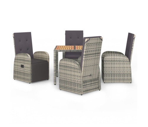 Set comedor de jardín 5 piezas con cojines ratán sintético gris