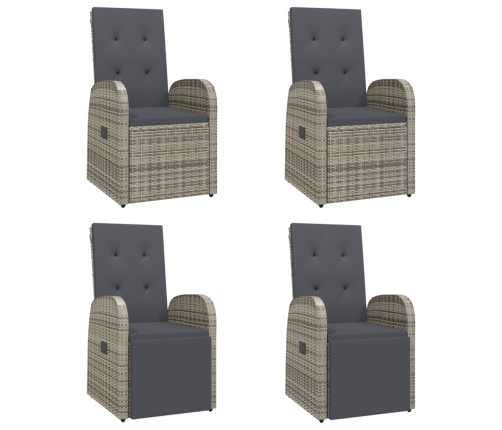 Set comedor de jardín 5 piezas con cojines ratán sintético gris