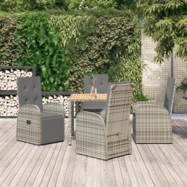 Set comedor de jardín 5 piezas con cojines ratán sintético gris
