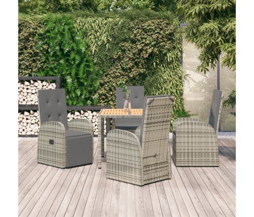 Set comedor de jardín 5 piezas con cojines ratán sintético gris