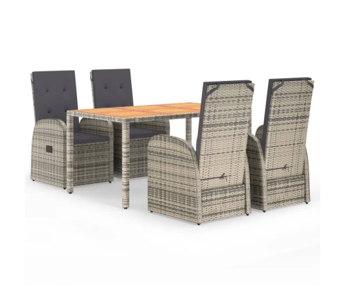 Set comedor de jardín 5 piezas con cojines ratán sintético gris