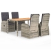Set comedor de jardín 5 piezas con cojines ratán sintético gris