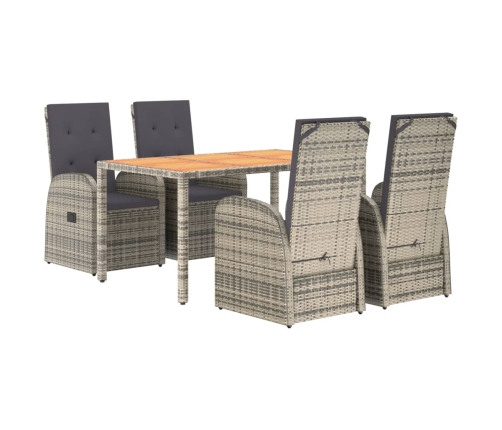 Set comedor de jardín 5 piezas con cojines ratán sintético gris