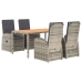 Set comedor de jardín 5 piezas con cojines ratán sintético gris
