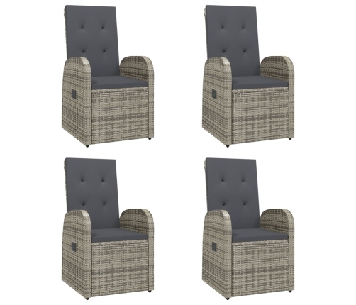 Set comedor de jardín 5 piezas con cojines ratán sintético gris