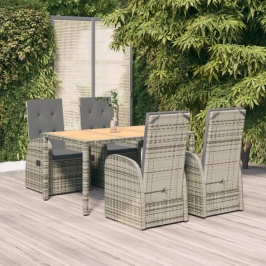 Set comedor de jardín 5 piezas con cojines ratán sintético gris