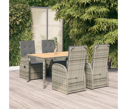 Set comedor de jardín 5 piezas con cojines ratán sintético gris