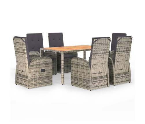 Set comedor jardín 7 pzas y cojines ratán sintético gris