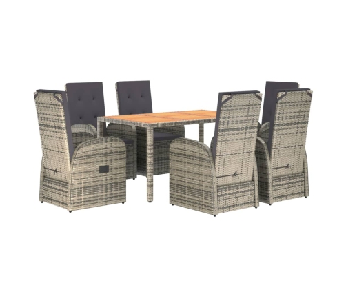 Set comedor jardín 7 pzas y cojines ratán sintético gris