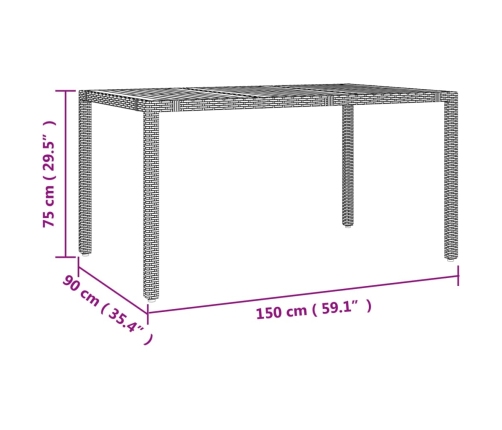 Set comedor jardín 7 pzas y cojines ratán sintético gris