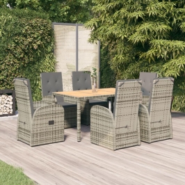 Set comedor jardín 7 pzas y cojines ratán sintético gris