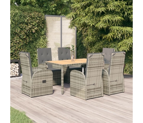 Set comedor jardín 7 pzas y cojines ratán sintético gris