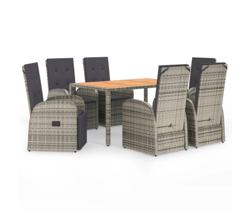 Set comedor jardín 7 pzas y cojines ratán sintético gris
