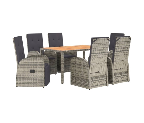 Set comedor jardín 7 pzas y cojines ratán sintético gris