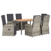 Set comedor jardín 7 pzas y cojines ratán sintético gris
