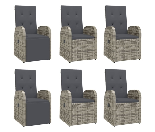 Set comedor jardín 7 pzas y cojines ratán sintético gris
