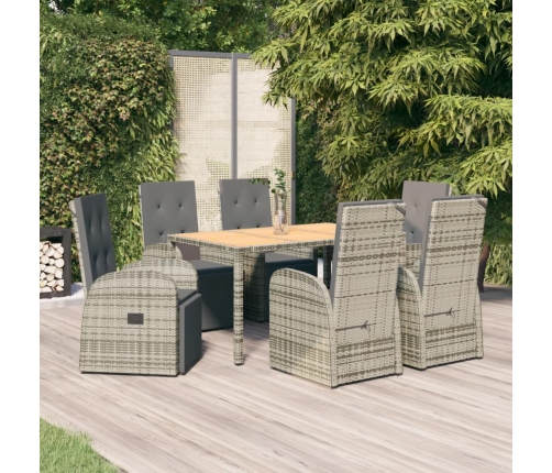 Set comedor jardín 7 pzas y cojines ratán sintético gris