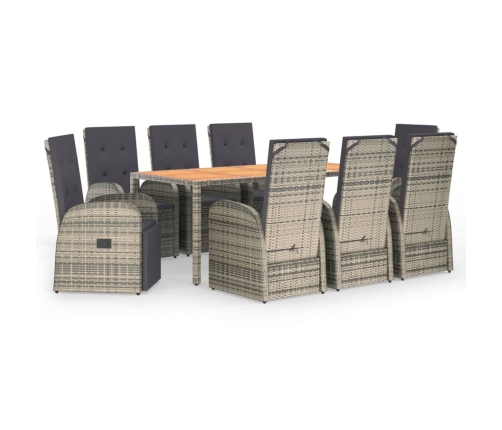 Set comedor jardín 9 pzas y cojines ratán sintético gris