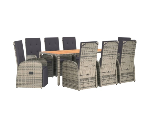 Set comedor jardín 9 pzas y cojines ratán sintético gris