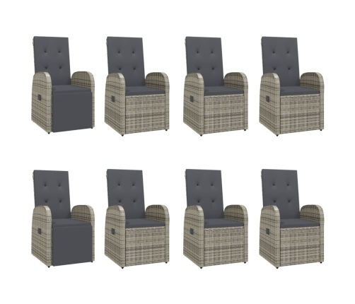 Set comedor jardín 9 pzas y cojines ratán sintético gris