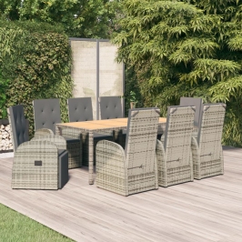 Set comedor jardín 9 pzas y cojines ratán sintético gris