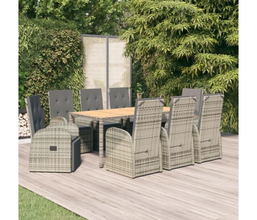 Set comedor jardín 9 pzas y cojines ratán sintético gris