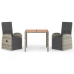 Set comedor de jardín 3 piezas con cojines ratán sintético gris