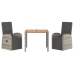 Set comedor de jardín 3 piezas con cojines ratán sintético gris