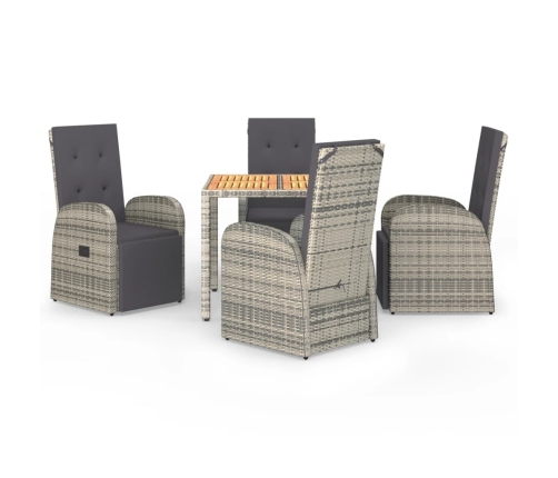 Set comedor de jardín 5 piezas con cojines ratán sintético gris