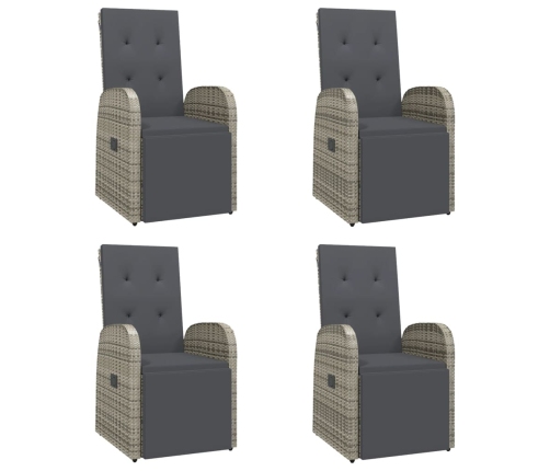 Set comedor de jardín 5 piezas con cojines ratán sintético gris