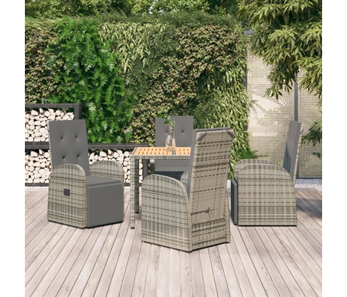 Set comedor de jardín 5 piezas con cojines ratán sintético gris