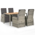 Set comedor de jardín 5 piezas con cojines ratán sintético gris