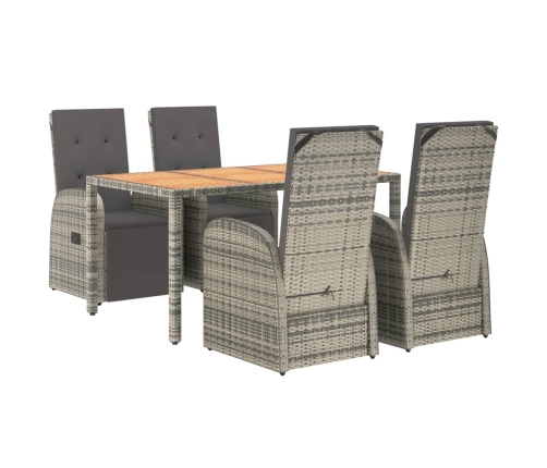 Set comedor de jardín 5 piezas con cojines ratán sintético gris