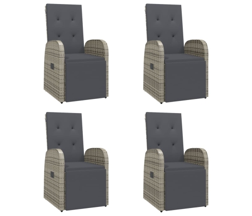 Set comedor de jardín 5 piezas con cojines ratán sintético gris