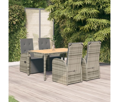 Set comedor de jardín 5 piezas con cojines ratán sintético gris