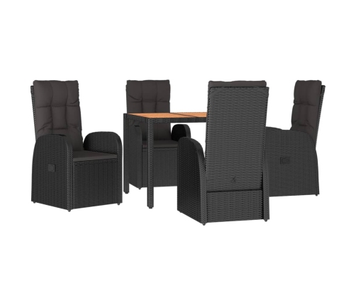 Set de muebles jardín 5 pzas con cojines ratán sintético negro
