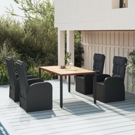 Set de muebles jardín 5 pzas con cojines ratán sintético negro