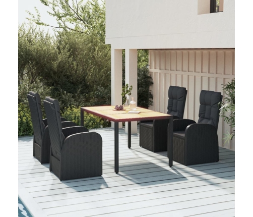 Set de muebles jardín 5 pzas con cojines ratán sintético negro