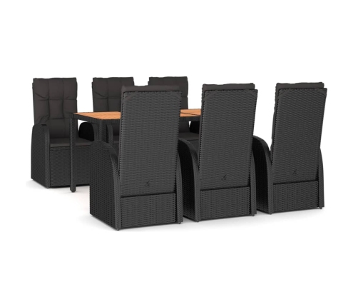 Set de comedor de jardín 7 pzas y cojines ratán sintético negro