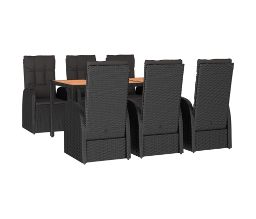 Set de comedor de jardín 7 pzas y cojines ratán sintético negro