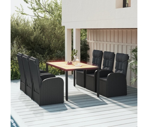 Set de comedor de jardín 7 pzas y cojines ratán sintético negro