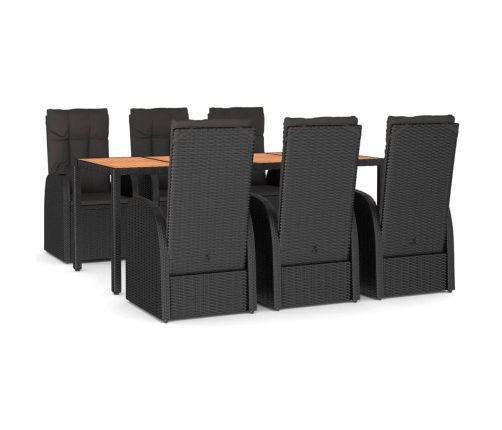 Set de comedor de jardín 7 pzas y cojines ratán sintético negro